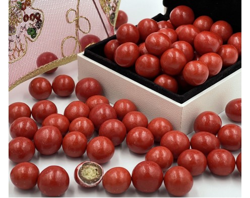 Посипка Бісквітні (повітряні) кульки (кріпси) у молочному шоколаді червоні 